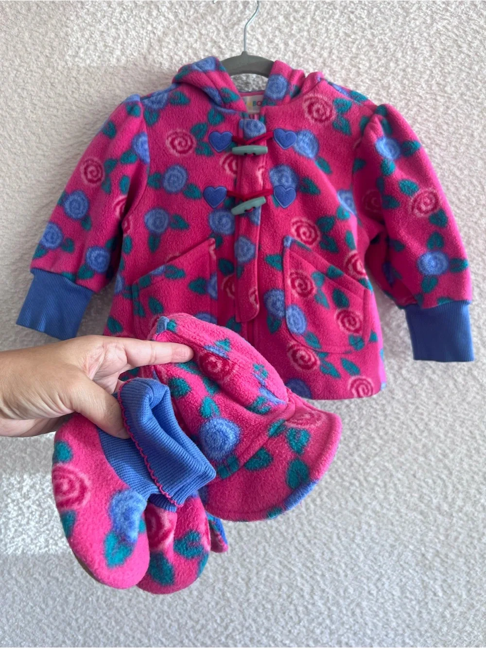 Gymboree Vintage Rainbow Tag Pink Fleece Jacket Hat Booties Bundle‎ Size 9-18 Mo